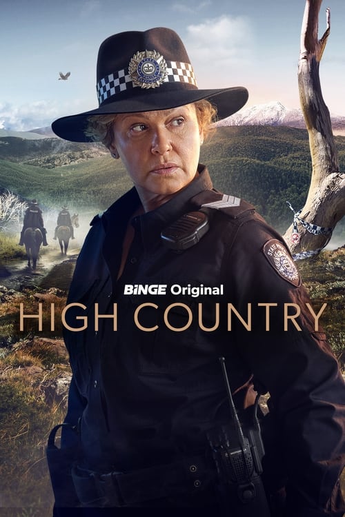 The poster features a rugged woman in a sheriff's hat, exuding authority and mystery. The muted earthy tones of the landscape contrast with the warm, golden hues of the sky and her uniform. The mood is one of adventure and intrigue, suggesting a story set in a wild, untamed frontier.