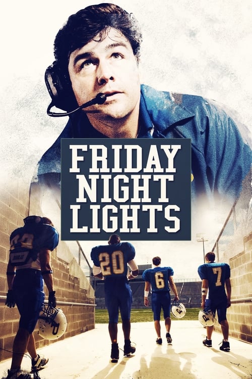 The poster features a young man in a headset, exuding a serious and determined mood. Below him, football players in dark uniforms with the number 20 stand on a field, evoking a sense of community and sportsmanship. The warm, golden lighting enhances the nostalgic and emotional atmosphere of the s...