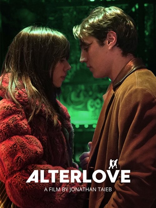 The poster features a romantic scene between two characters in a dimly lit, atmospheric setting. The warm tones of their clothing and the greenish background create an intimate and mysterious mood. The title "ALTERLOVE" is prominently displayed, suggesting themes of romance and connection.