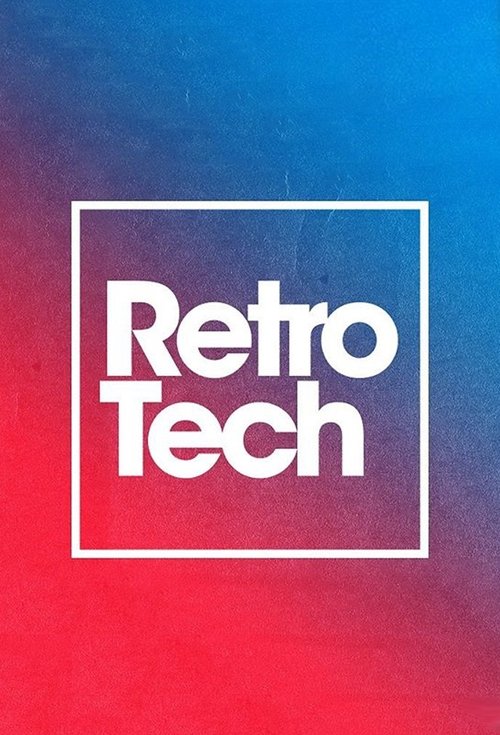 The poster features a bold, white "Retro Tech" text against a vibrant gradient background transitioning from deep blue to red. The clean, minimalist design evokes a nostalgic, retro-futuristic atmosphere, suggesting a blend of old-school technology with modern innovation.