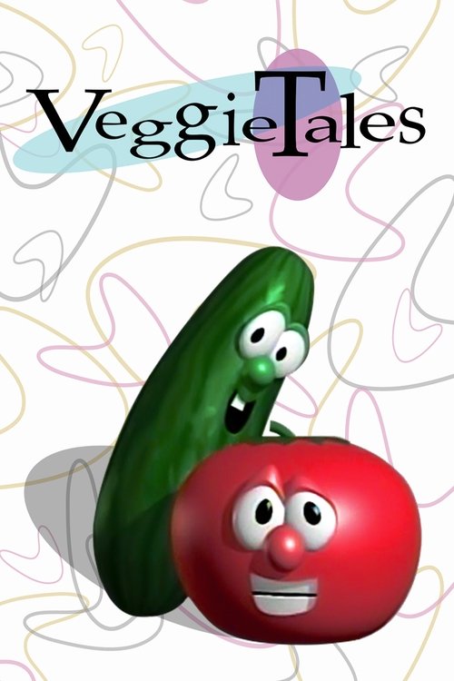 The poster features anthropomorphic vegetables—two green cucumbers and a red tomato—wearing expressive faces against a whimsical, colorful background. The playful, cartoonish style evokes a cheerful, family-friendly atmosphere perfect for children.
