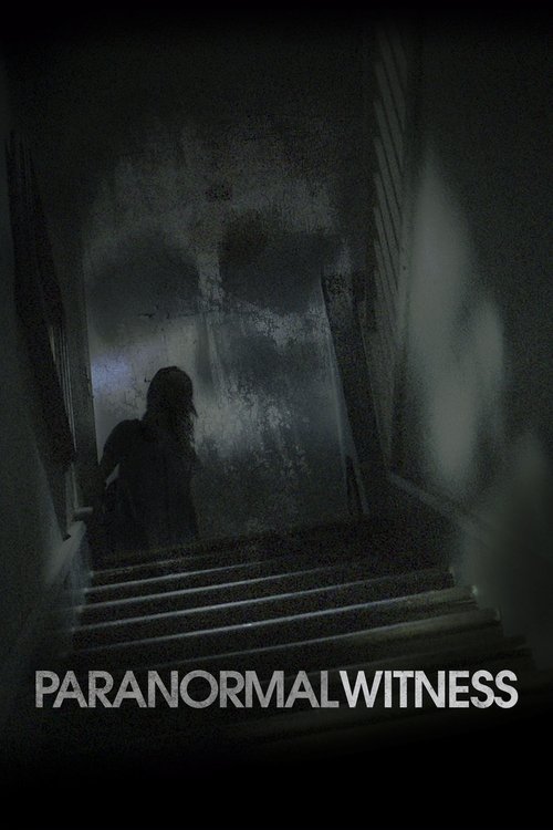The poster depicts a solitary figure standing at the top of a dark, eerie staircase, surrounded by ominous shadows and mist. The muted, desaturated color palette enhances the suspenseful and mysterious atmosphere. The title "PARANORMAL WITNESS" is prominently displayed at the bottom, reinforcing ...