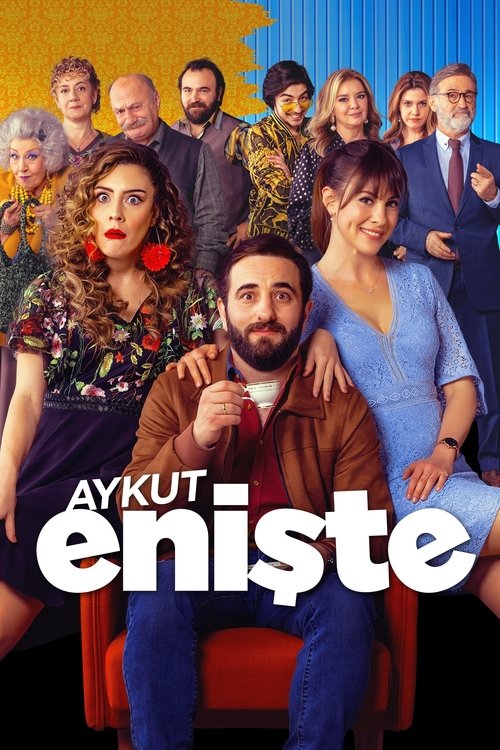 The poster features a vibrant group of actors in colorful outfits against a dynamic background, exuding a lively and energetic mood. The bold title "Aykut eniste" stands out prominently, suggesting a comedic or musical theme. The overall composition captures the essence of a fun, entertaining movie.