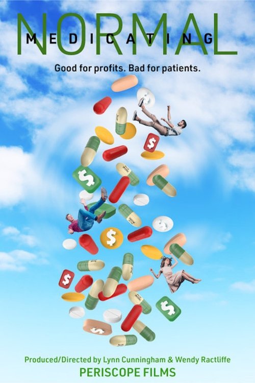 The poster features a surreal sky with floating pills and medical symbols, creating a dreamlike atmosphere. People appear as small, colorful shapes scattered across the sky, symbolizing the chaotic nature of medicine. The title "Normal & Ag" suggests a blend of routine and disruption, hinting at ...