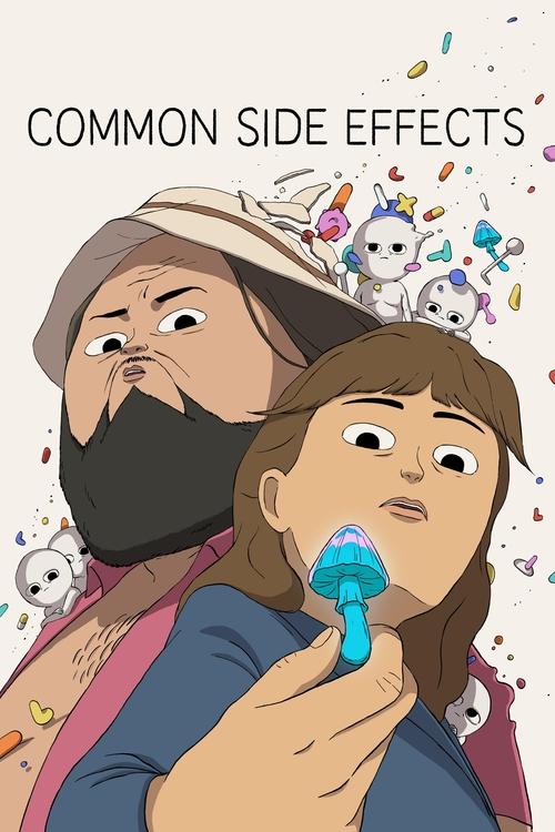 The poster features a cartoon illustration of two characters with exaggerated expressions. One character wears a hat and beard, while the other has brown hair and holds a blue object. The background is filled with colorful confetti, creating a playful and humorous atmosphere. The title "Common Si...