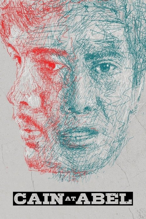 The poster features a stylized, sketch-like face split between red and blue tones, evoking a sense of mystery and intrigue. The bold text "CAIN AT ABEL" at the bottom reinforces the film's title, while the artistic style hints at themes of identity and deception.