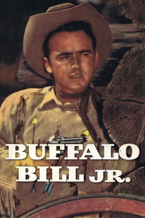 The poster features a rugged cowboy in a worn hat and leather vest, exuding a sense of adventure and resilience. The warm, earthy tones of the image evoke a classic Western atmosphere, while bold white text announces "BUFFALO BILL JR." This evokes nostalgia for the iconic show, capturing the spir...