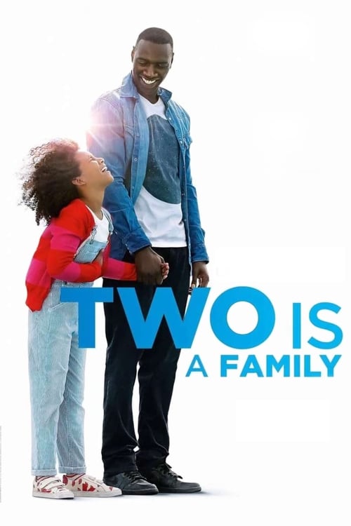 The poster features a warm, joyful scene of a father and son standing close together against a bright white background. The vibrant red hoodie and blue jeans create a cheerful, inviting atmosphere that reflects the family's happiness and unity.