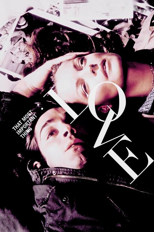 The poster features two individuals lying side by side, their faces partially obscured by a large "LOVE" text. The sepia-toned, grainy aesthetic evokes a nostalgic, emotional atmosphere. The composition suggests intimacy and connection, capturing the essence of a heartfelt moment.