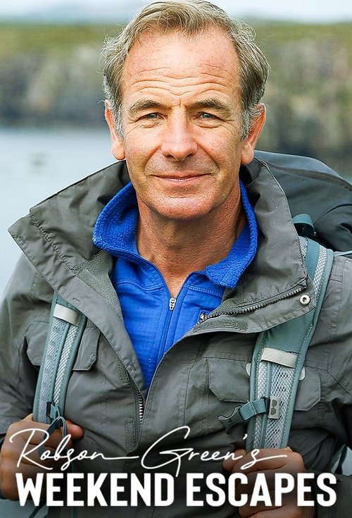 This TV show poster features a man with a relaxed, contented expression, wearing a blue shirt under a gray jacket. The warm, natural lighting suggests a serene outdoor setting, evoking a sense of leisure and adventure.