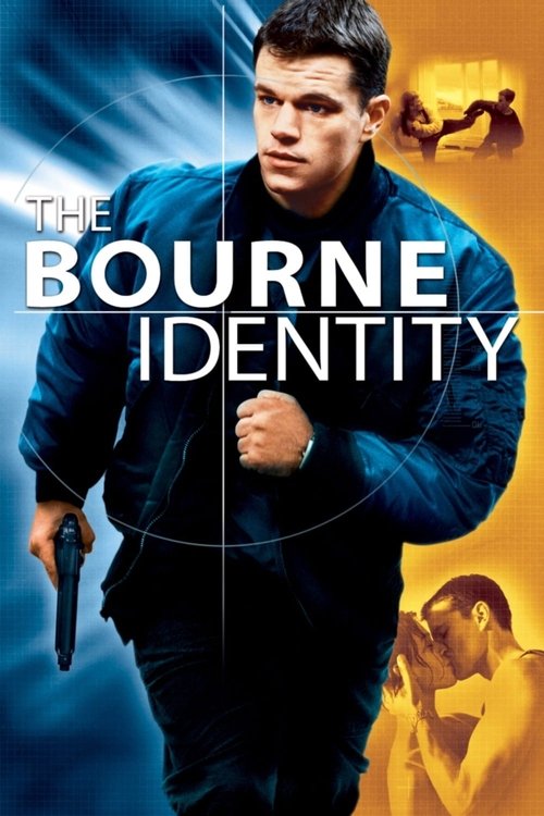 The poster features a determined man in a blue jacket holding a gun, with a mysterious figure in yellow in the background. The intense blue and yellow colors convey suspense and danger, while the bold white text emphasizes the movie's title.