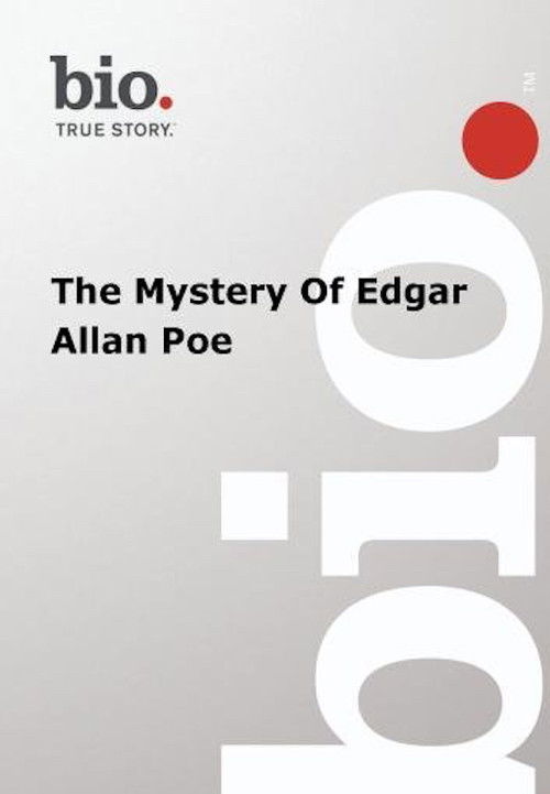 The poster features a minimalist design with a light gray background and bold typography. The title "The Mystery of Edgar Allan Poe" is prominently displayed in black, while the word "bio." appears in the top left corner. A large red circle adds a pop of color to the right side. The overall mood ...