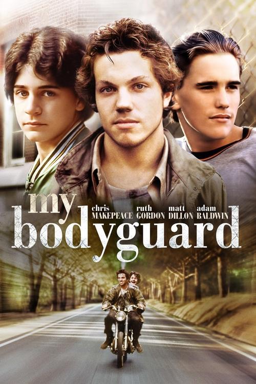 The poster features three young men with serious expressions, set against a warm, golden sunset. Below them, a motorcycle ride adds a sense of adventure and camaraderie. The title "My Bodyguard" is prominently displayed in bold, white letters, evoking themes of protection and loyalty.