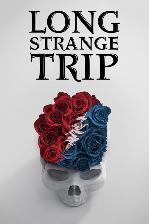 The poster features a skull adorned with a vibrant bouquet of red, blue, and white roses, symbolizing the film's themes of grief and loss. The stark white background and bold typography convey a somber and mysterious mood, hinting at the film's exploration of the human condition.