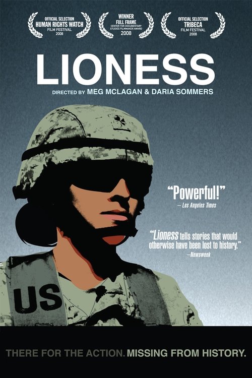 The poster features a soldier in a military uniform with the "US" insignia, wearing a helmet and sunglasses, exuding a gritty and intense mood. The muted tones of gray and black dominate the design, creating a somber atmosphere. The title "LIONESS" is prominently displayed in bold white letters, ...