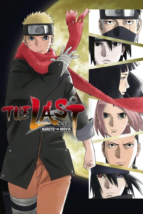 The poster features a dynamic Naruto Uzumaki in a dramatic pose, exuding strength and determination. The vibrant red scarf and black outfit contrast sharply with the warm golden background, creating a visually striking composition. The collage of character faces adds depth and intrigue, hinting a...
