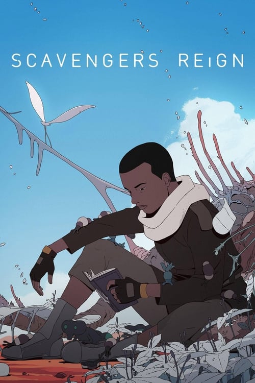 The poster features a determined black man in a brown jacket and white scarf, crouching amidst a rocky landscape under a bright blue sky. His expression conveys resilience and readiness for adventure. The scene captures the essence of a survival story, with vibrant colors and a sense of action.