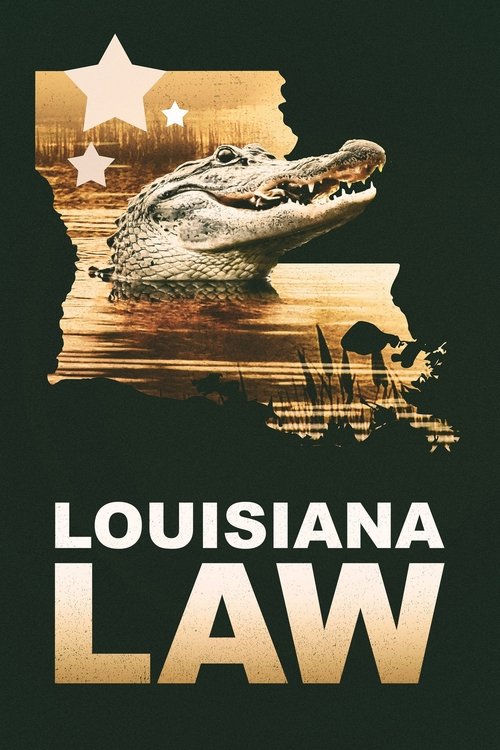 The poster features a golden alligator against a dark background, symbolizing Louisiana's rich history. The title "Louisiana Law" is prominently displayed in bold gold letters, evoking a sense of authority and tradition. The overall mood is serious yet inviting, suggesting a blend of legal expert...