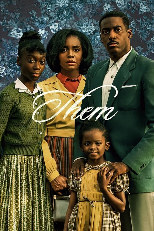 The poster features a group of four African American characters in a warm, golden-yellow and green color palette. The mood is nostalgic and familial, with the title "Them" elegantly written in white script across the image.