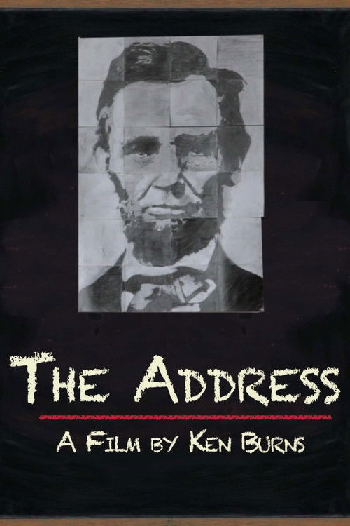 The poster features a sepia-toned portrait of a distinguished man with a beard and bow tie, exuding authority. The title "The Address" is boldly displayed in white serif font, with "A Film by Ken Burns" beneath it in smaller text. The dark background and monochrome aesthetic evoke a sense of hist...