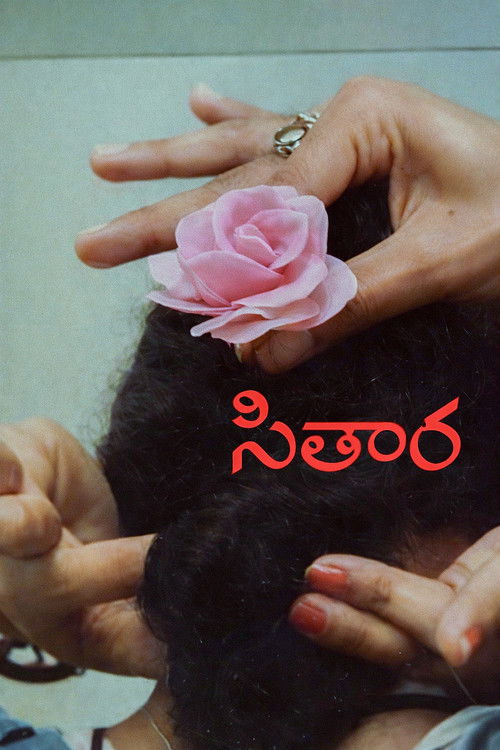 A tender scene of hands gently holding a delicate pink rose against a dark, curly hair. The warm, soft lighting evokes a sense of quiet intimacy and emotional depth. The vibrant red Telugu text "ಸಿಟಾರಾ" anchors the composition, symbolizing the film's emotional core.