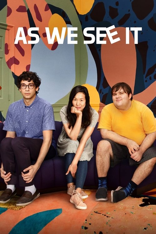 The poster features three young people sitting on colorful cushions against a vibrant, abstract background. The playful, slightly chaotic colors evoke a sense of fun and youthful energy. The title "AS WE SEE IT" is prominently displayed in bold, white letters at the top, anchoring the image with ...