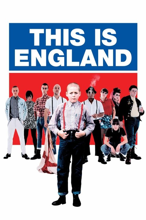The poster features a group of British actors in colorful, eclectic clothing against a vibrant red and blue background. The central figure stands confidently, while others pose in various poses, creating a lively and engaging atmosphere. The bold text at the top emphasizes the film's theme of Bri...