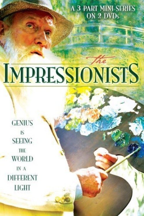 The poster features a painter with a white beard and hat, surrounded by vibrant colors of flowers and water. The mood is artistic and nostalgic, evoking the classic Impressionist era.