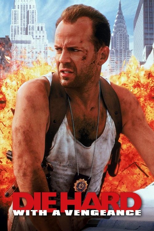 The poster features a muscular man in a white tank top, surrounded by intense flames and debris, conveying a sense of danger and urgency. The fiery background contrasts with the man's determined expression, while the bold red title and tagline emphasize the movie's action-packed and revenge-drive...