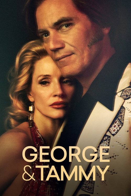 The poster features a close-up of George and Tammy, with George in a tuxedo and Tammy in a red dress, both looking directly at the viewer. The warm, golden lighting creates an intimate and dramatic mood, emphasizing their serious expressions and the classic Hollywood romance of the era.