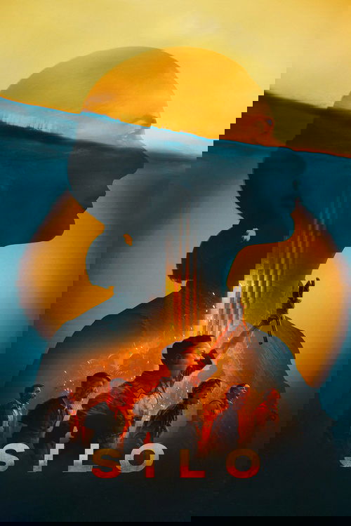 The poster features silhouettes of people against a vibrant sunset, with one figure raising a hand as if in prayer. Warm golden hues dominate the scene, evoking a sense of hope and spiritual connection. The title "Silo" is prominently displayed at the bottom, anchoring the emotional narrative.