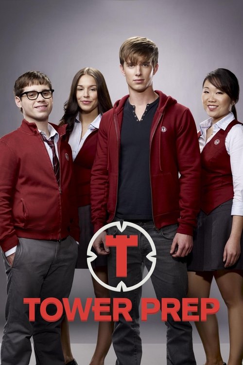 The poster features five students in matching red jackets and white shirts, standing confidently against a neutral gray background. The central figure wears a dark shirt, while others sport red jackets. The bold red "T" logo with a shield emblem adds a school spirit touch. The overall mood is che...