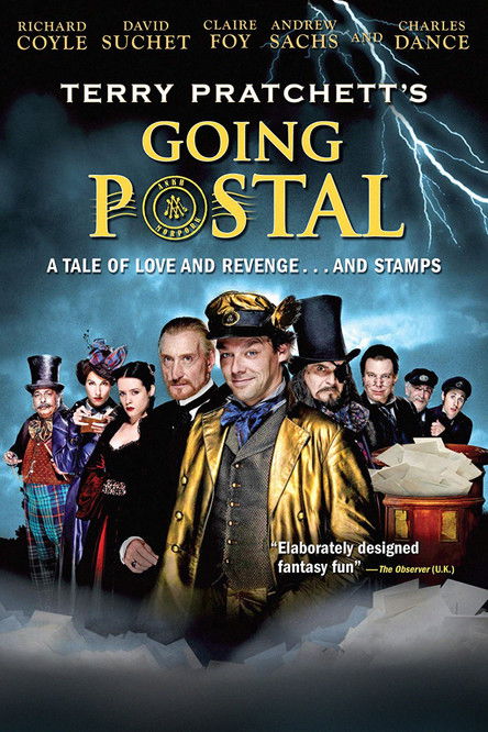 The poster features a dramatic, stormy sky with lightning, evoking a sense of mystery and adventure. Central figures in period costumes stand out against the dark background, suggesting a classic Western setting. The warm tones of their clothing contrast with the cool blues and greys of the storm...