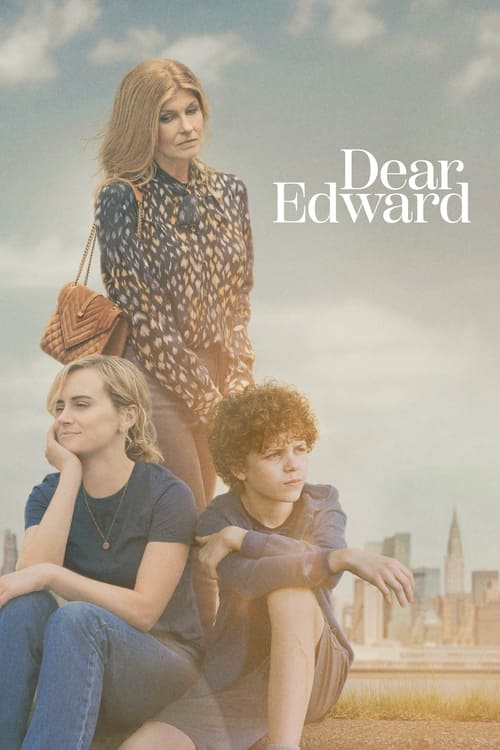 The poster features three young women sitting on a grassy hill, with one woman in the foreground wearing a dark blue shirt and jeans, another in a patterned dress, and a third with curly hair. The warm, golden sunlight bathes the scene, evoking a nostalgic, romantic mood. The title "Dear Edward" ...