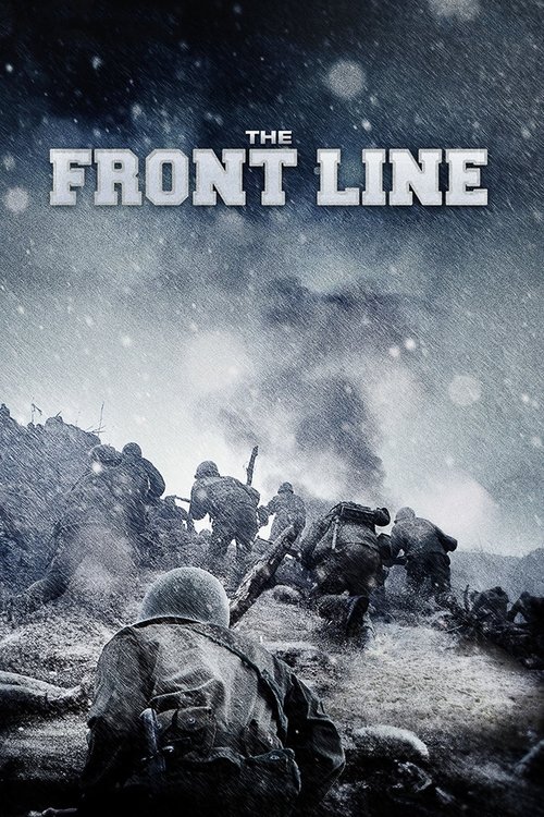 The poster depicts soldiers in a snowy, war-torn landscape under a dark, stormy sky. The muted blue and grey tones evoke a somber, tense atmosphere, while the soldiers' rugged, earthy clothing contrasts sharply with the cool, wintry backdrop.
