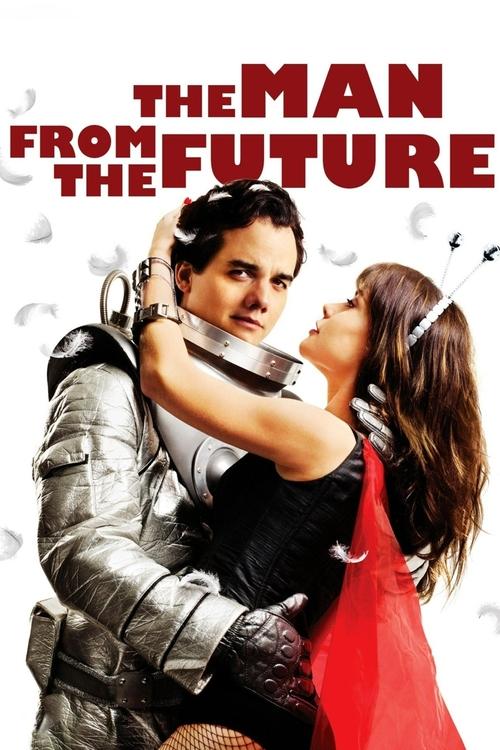 The poster features a man in futuristic armor embracing a woman in a red dress, with dramatic lighting and floating particles. The bold red title contrasts against the cool tones of the scene, creating a visually striking and emotionally charged image.