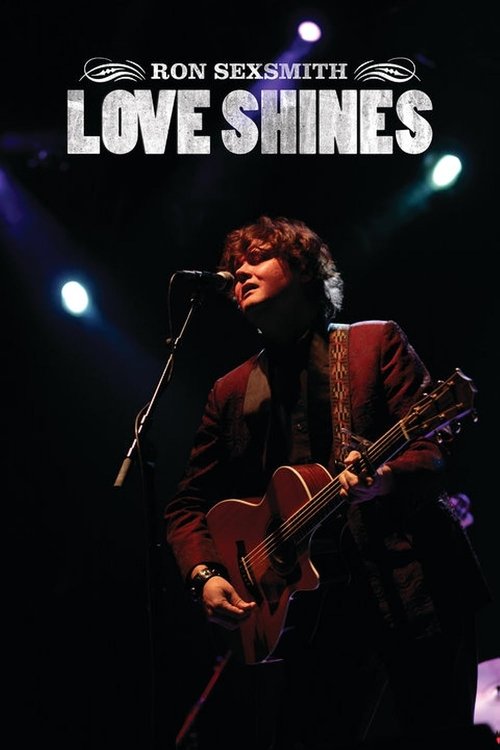 The poster features Ron Sexsmith passionately playing an acoustic guitar on stage under dramatic stage lights. The dark background contrasts with the warm, golden hues of the spotlight, creating a moody atmosphere that captures the essence of the film.