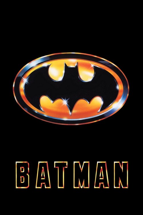This Batman poster features a glowing orange bat symbol against a black background, with the word "BATMAN" in bold, metallic letters below. The dark, mysterious mood evokes suspense and danger, capturing the essence of the iconic superhero.