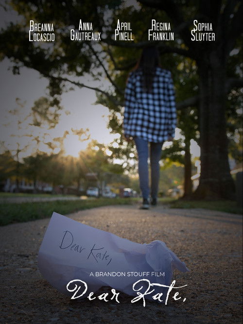 The poster features a young woman in a blue plaid dress walking away from the camera, leaving a crumpled piece of paper with her name on it. The warm, golden hour lighting creates a nostalgic and romantic atmosphere, while the soft, blurred background suggests a peaceful outdoor setting.