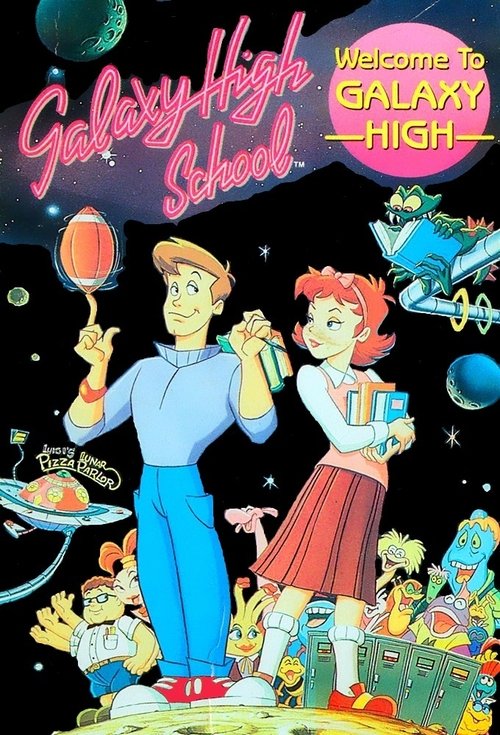 This vibrant poster features a cheerful scene with a boy and girl in a colorful, imaginative setting. The warm tones of their outfits contrast against the deep space background, creating a lively and magical atmosphere.