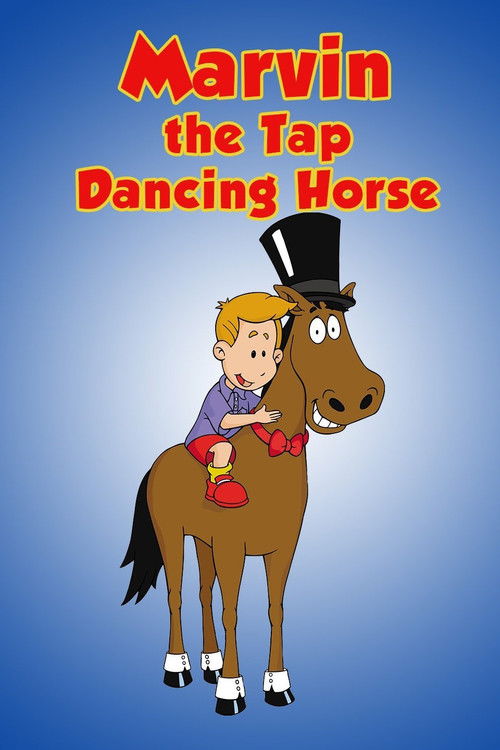 The poster features a cheerful cartoon horse with a young rider in a top hat, set against a bright blue background. The playful design evokes a fun, lighthearted mood perfect for children's entertainment.