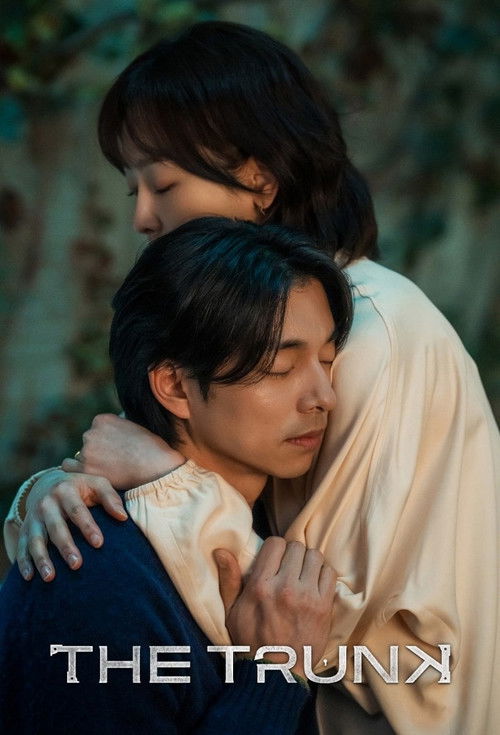 The Trunk poster captures a tender moment between two characters in a soft embrace, with warm lighting and muted tones evoking a sense of intimacy and emotional depth.