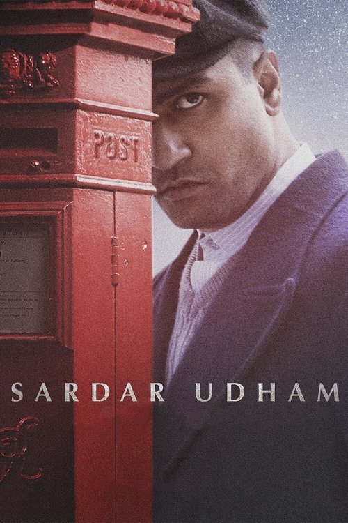 The poster features a man in a dark suit and cap, looking intently at the viewer, with a red post box on the left. The muted tones and serious expression convey a mysterious and dramatic mood.