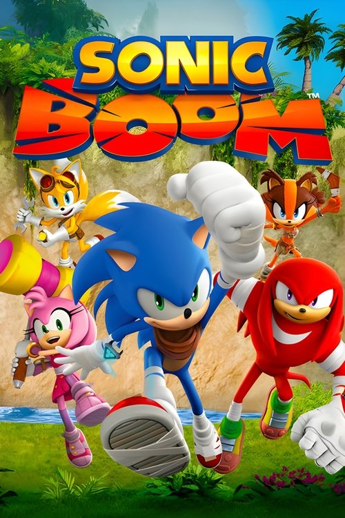 This vibrant poster showcases Sonic and his friends in a dynamic action scene, with Sonic leading the charge in a dramatic pose. The bright colors of blue, red, and pink stand out against the lush green background, creating an energetic and adventurous atmosphere. The poster captures the exciteme...