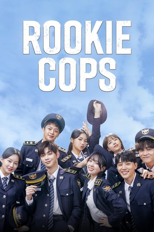 The poster features a group of young police officers in uniform against a bright blue sky, exuding youthful energy and camaraderie. The bold white text "ROOKIE COPS" dominates the top, emphasizing the show's focus on aspiring law enforcement.