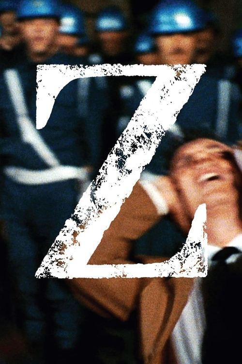 The poster features a gritty, industrial scene with workers in blue hard hats, their faces contorted in distress. A large, distressed "Z" dominates the foreground, symbolizing the film's themes of industrial conflict and human suffering. The muted tones and somber expressions evoke a sense of mel...