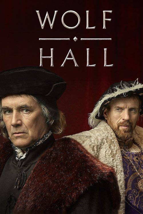 The poster features two men in period costumes against a deep red backdrop, evoking the dramatic and historical tone of the show. The dark, rich colors and formal attire suggest a serious, intense narrative.