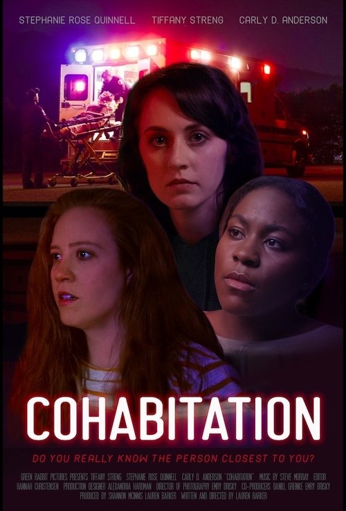 The poster features three women with concerned expressions against a backdrop of flashing red emergency lights and a dimly lit scene. The dark, moody atmosphere combined with the intense gaze creates a suspenseful mood, suggesting a thriller or drama.