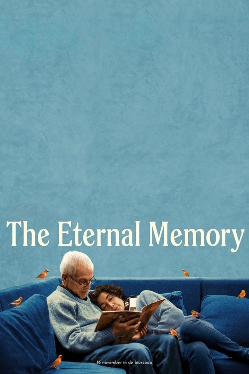 The poster features an elderly couple sitting on a blue couch, reading together with a warm, nostalgic mood. The soft blue tones and gentle expressions evoke a sense of comfort and timeless connection.