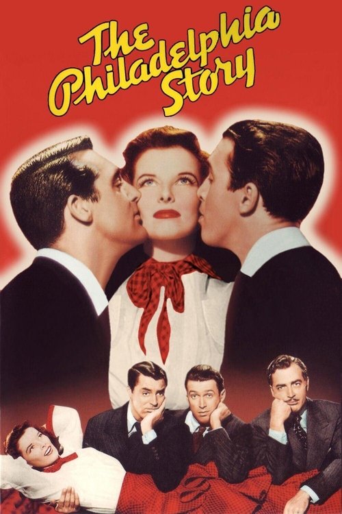 This vintage movie poster features a dramatic scene with a woman in a red bow tie surrounded by four men in suits, suggesting a romantic drama. The bold red and yellow colors evoke a classic Hollywood era feel, while the intimate close-ups hint at the emotional depth of the film.